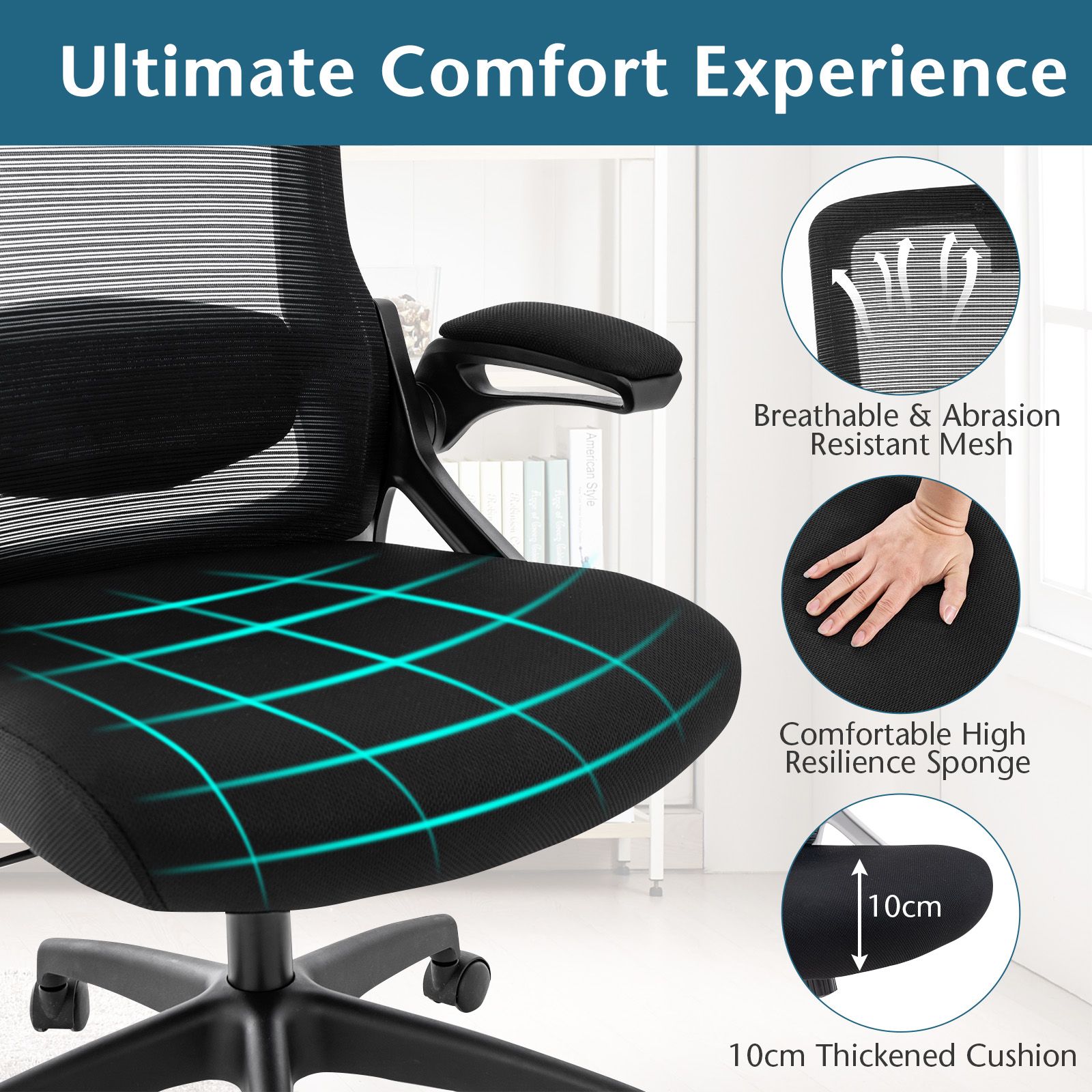 Ergonomic Office Chair with Adjustable Lumbar Support for Home Office Black